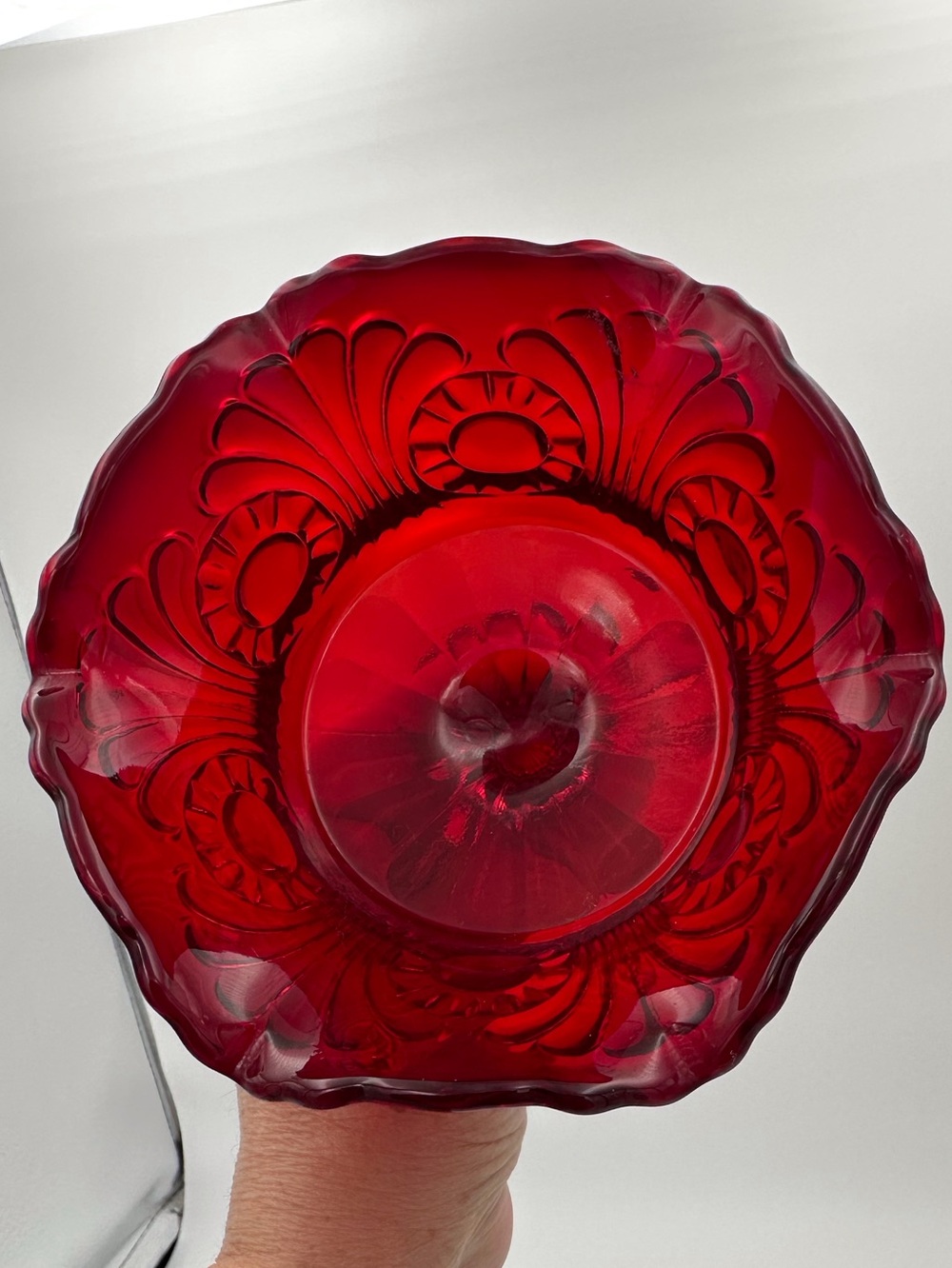 Vintage Fenton Ruby Red Scalloped Pedestal Candy Dish or Compote - Picture 8 of 8
